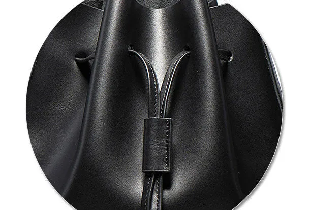 Genuine Black Leather bucket bag shoulder bag for women leather Barrel crossbody bag