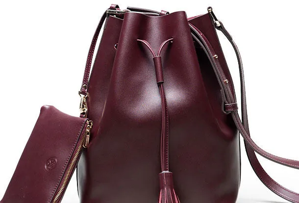 Genuine Black Leather bucket bag shoulder bag for women leather Barrel crossbody bag