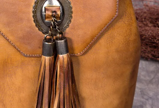 Genuine Handmade Leather Backpack Bag Tassel Vintage Shoulder Bag Women Leather Purse
