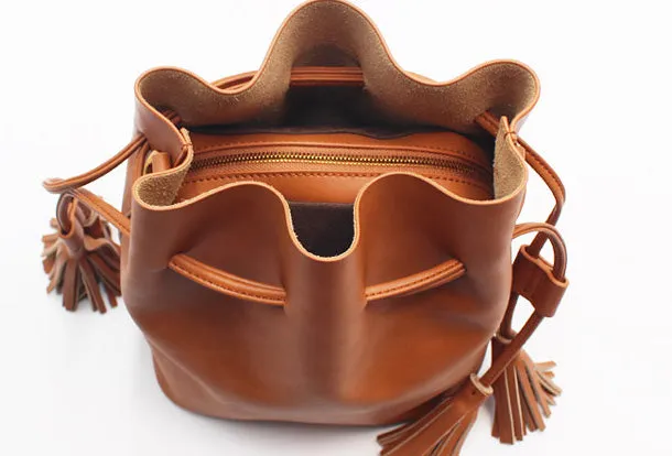 Genuine Leather Bucket Bag Purse Bag Shoulder Bag for Women Leather Crossbody Bag