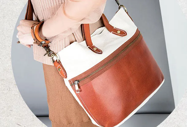 Genuine Leather Handbag Canvas Handbag Shoulder Bag Purse For Women