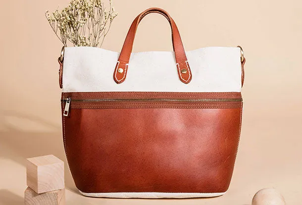 Genuine Leather Handbag Canvas Handbag Shoulder Bag Purse For Women