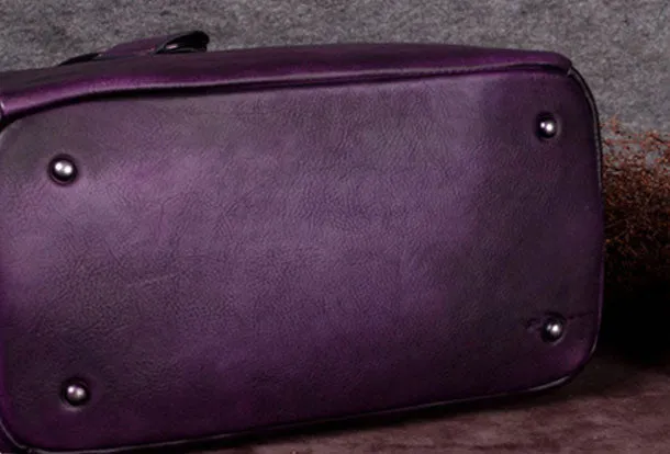 Genuine Leather Handbag Vintage Rivet Crossbody Bag Shoulder Bag Purse For Women