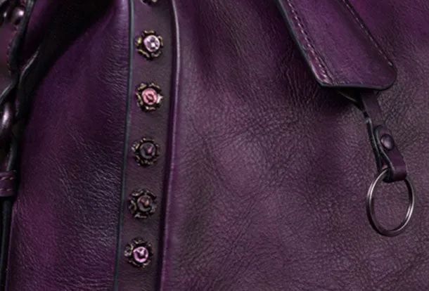 Genuine Leather Handbag Vintage Rivet Crossbody Bag Shoulder Bag Purse For Women