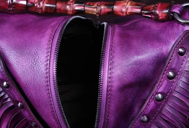 Genuine Leather Handbag Vintage Tassel Bamboo Crossbody Bag Shoulder Bag Purse For Women