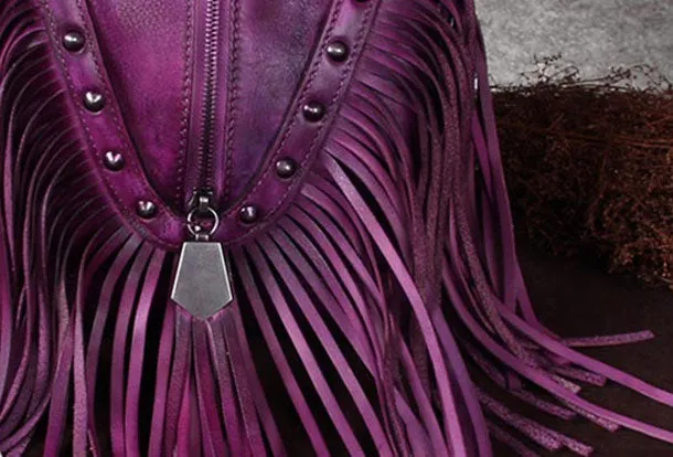 Genuine Leather Handbag Vintage Tassel Bamboo Crossbody Bag Shoulder Bag Purse For Women