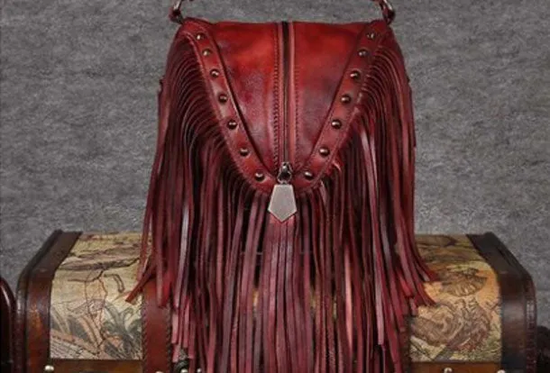 Genuine Leather Handbag Vintage Tassel Bamboo Crossbody Bag Shoulder Bag Purse For Women