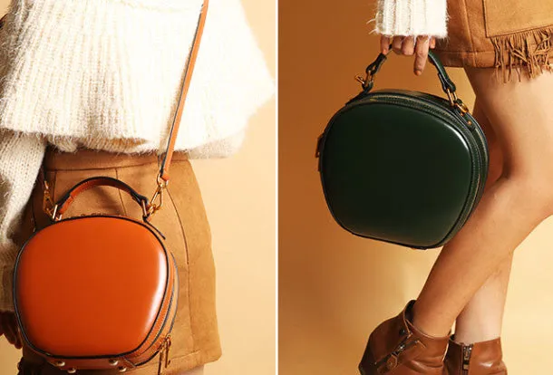 Genuine Leather round crossbodybag handbag shoulder bag for women leather bag