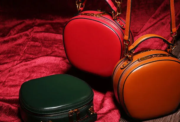 Genuine Leather round crossbodybag handbag shoulder bag for women leather bag