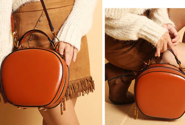 Genuine Leather round crossbodybag handbag shoulder bag for women leather bag