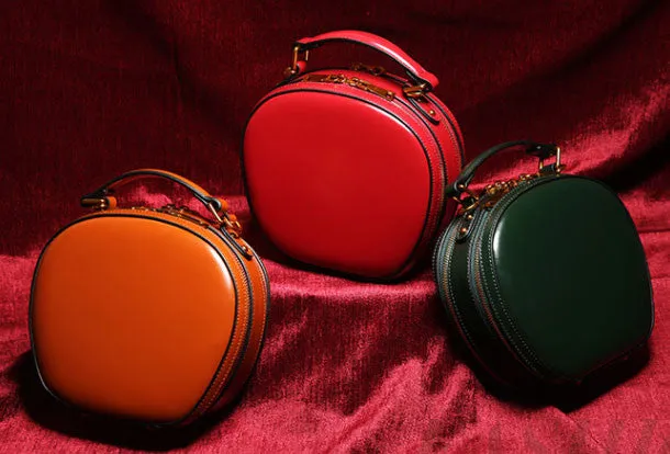 Genuine Leather round crossbodybag handbag shoulder bag for women leather bag
