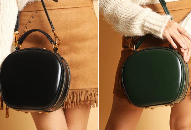 Genuine Leather round crossbodybag handbag shoulder bag for women leather bag