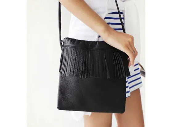 Genuine Leather Shoulder Bag Tassel Crossbody Bag Handbag Purse For Women