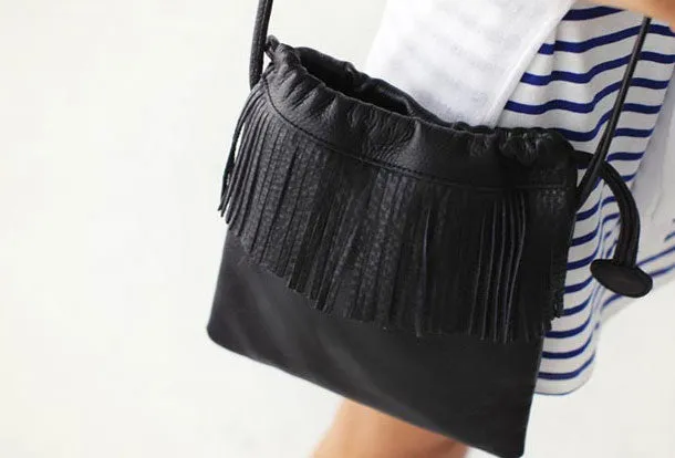 Genuine Leather Shoulder Bag Tassel Crossbody Bag Handbag Purse For Women