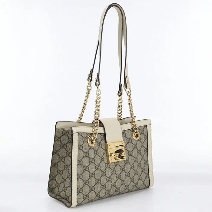 GUCCI 498156 Shoulder Bag Padlock GG Small GG Supreme Canvas,leather beige Women