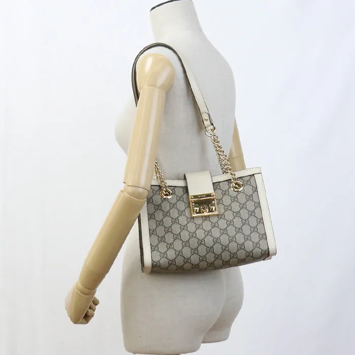 GUCCI 498156 Shoulder Bag Padlock GG Small GG Supreme Canvas,leather beige Women