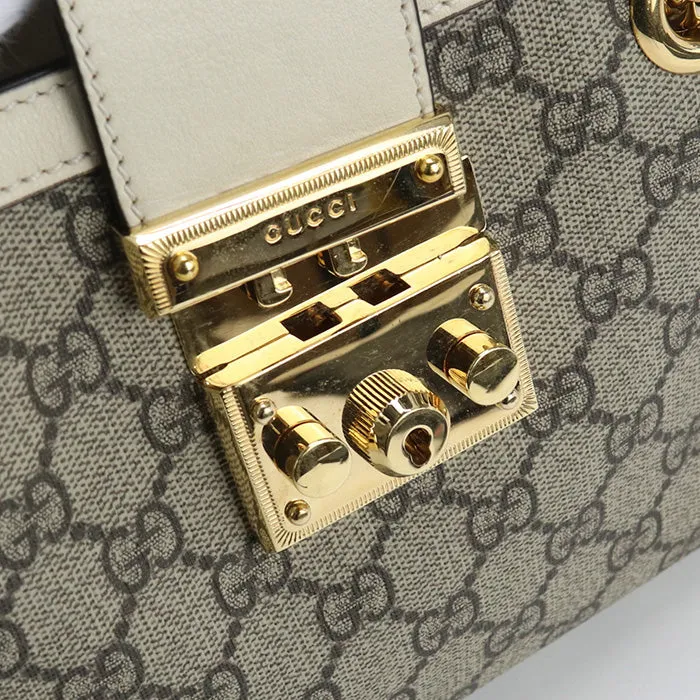 GUCCI 498156 Shoulder Bag Padlock GG Small GG Supreme Canvas,leather beige Women