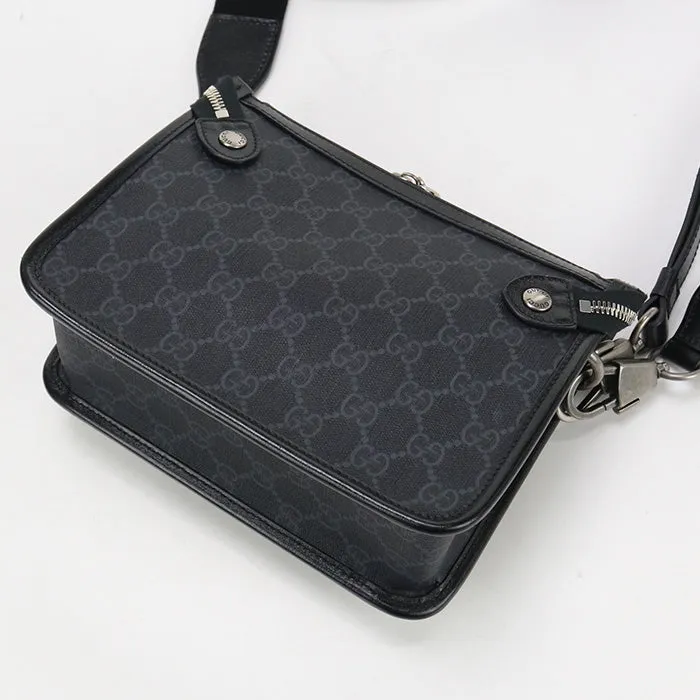 GUCCI 674164 Shoulder Bag Interlocking G Messenger bag GG Supreme Canvas,leather black mens