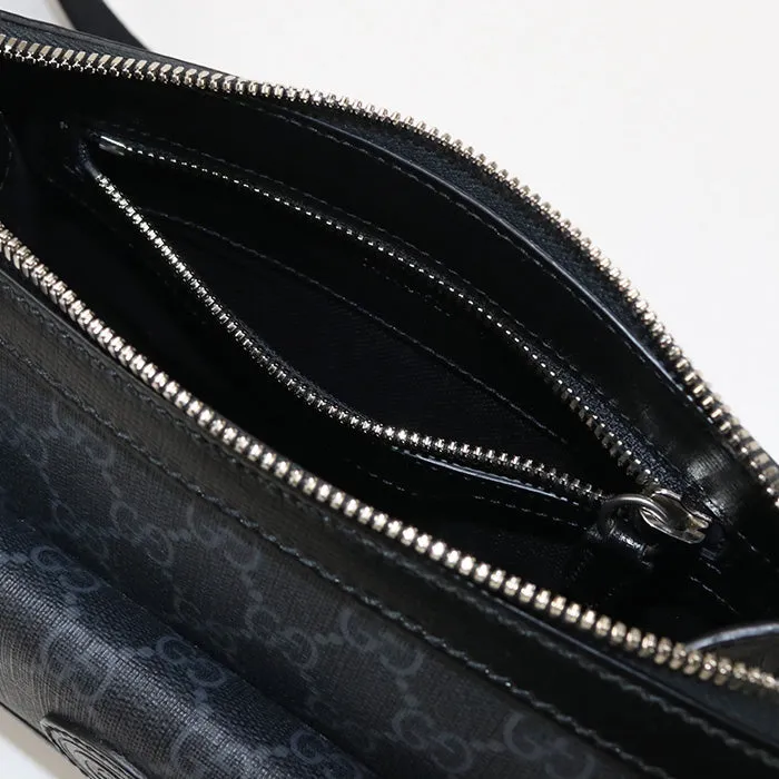 GUCCI 674164 Shoulder Bag Interlocking G Messenger bag GG Supreme Canvas,leather black mens