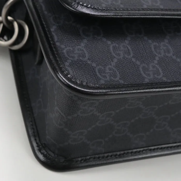 GUCCI 674164 Shoulder Bag Interlocking G Messenger bag GG Supreme Canvas,leather black mens