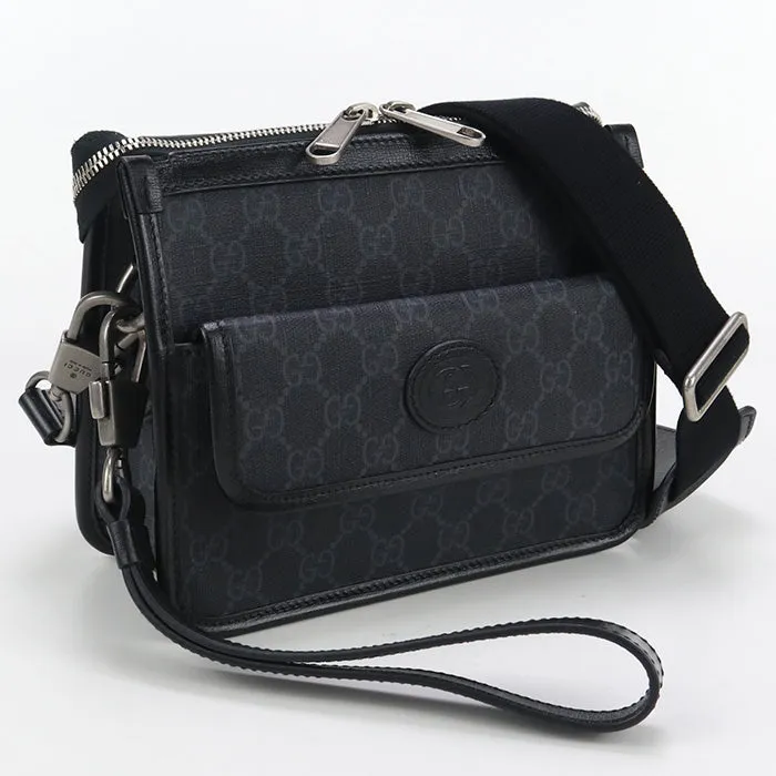 GUCCI 674164 Shoulder Bag Interlocking G Messenger bag GG Supreme Canvas,leather black mens