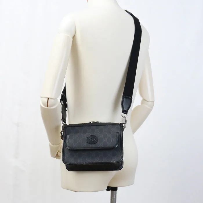 GUCCI 674164 Shoulder Bag Interlocking G Messenger bag GG Supreme Canvas,leather black mens