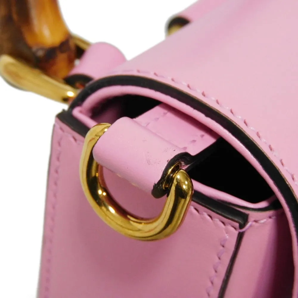 GUCCI Handbag 702106 UZY0T 5814 Smooth Calfskin Leather pink Bamboo Mini Shoulder Bag