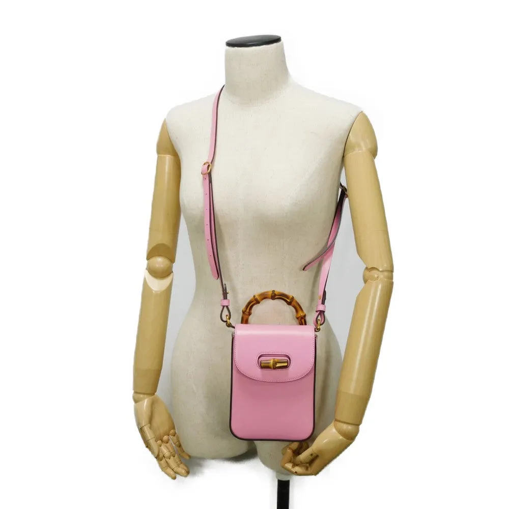 GUCCI Handbag 702106 UZY0T 5814 Smooth Calfskin Leather pink Bamboo Mini Shoulder Bag