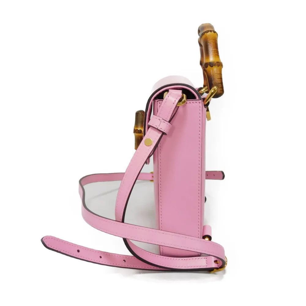 GUCCI Handbag 702106 UZY0T 5814 Smooth Calfskin Leather pink Bamboo Mini Shoulder Bag