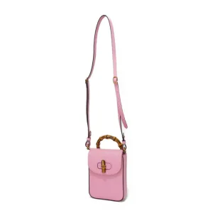 GUCCI Handbag 702106 UZY0T 5814 Smooth Calfskin Leather pink Bamboo Mini Shoulder Bag