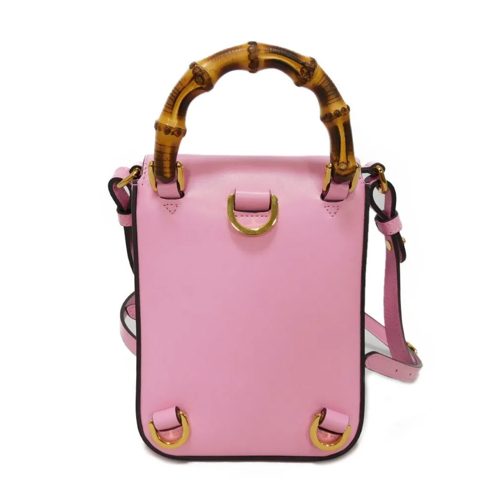 GUCCI Handbag 702106 UZY0T 5814 Smooth Calfskin Leather pink Bamboo Mini Shoulder Bag
