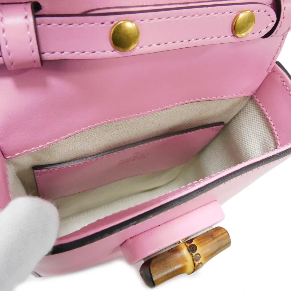 GUCCI Handbag 702106 UZY0T 5814 Smooth Calfskin Leather pink Bamboo Mini Shoulder Bag