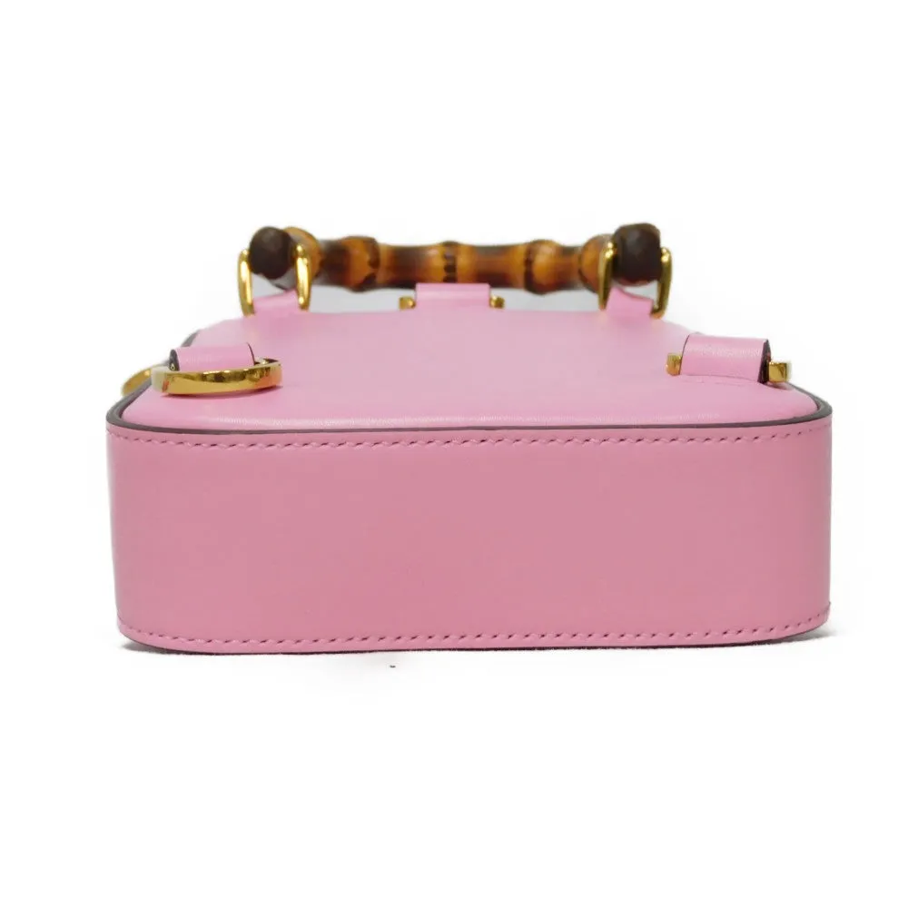 GUCCI Handbag 702106 UZY0T 5814 Smooth Calfskin Leather pink Bamboo Mini Shoulder Bag