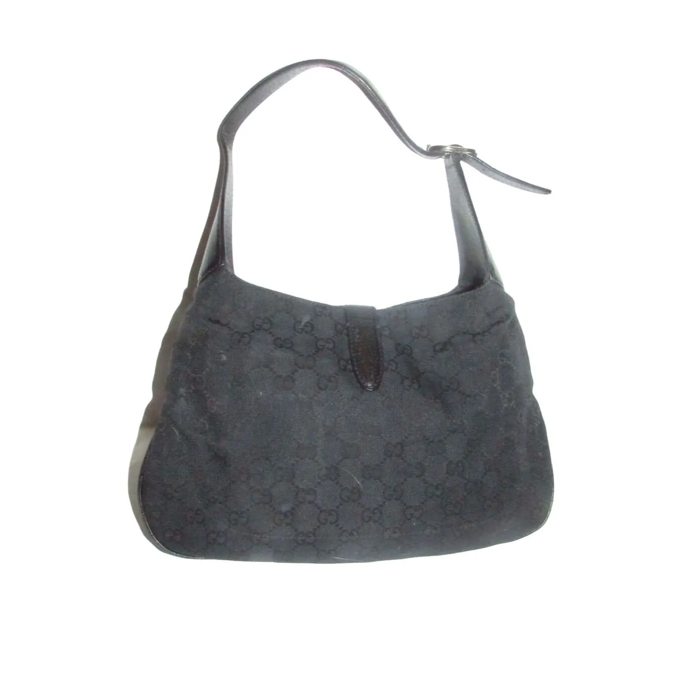Gucci, large size, black Guccissima print & black leather, 1961 Jackie hobo style, shoulder bag with a gold piston closure