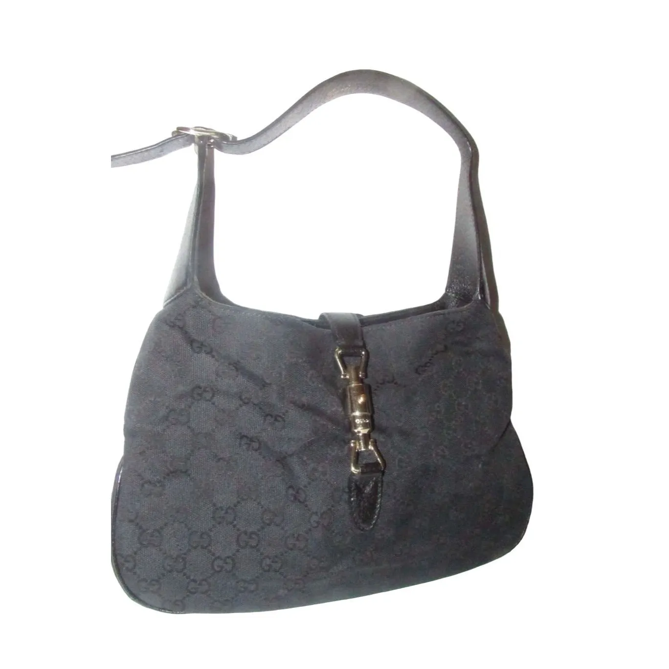 Gucci, large size, black Guccissima print & black leather, 1961 Jackie hobo style, shoulder bag with a gold piston closure