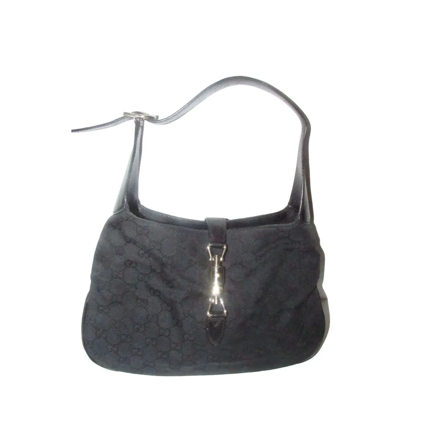 Gucci, large size, black Guccissima print & black leather, 1961 Jackie hobo style, shoulder bag with a gold piston closure