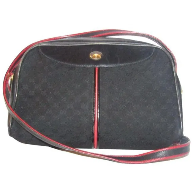 Gucci Ophidia W Micro Guccissima Print Red Trim Black Leather Shoulder Bag