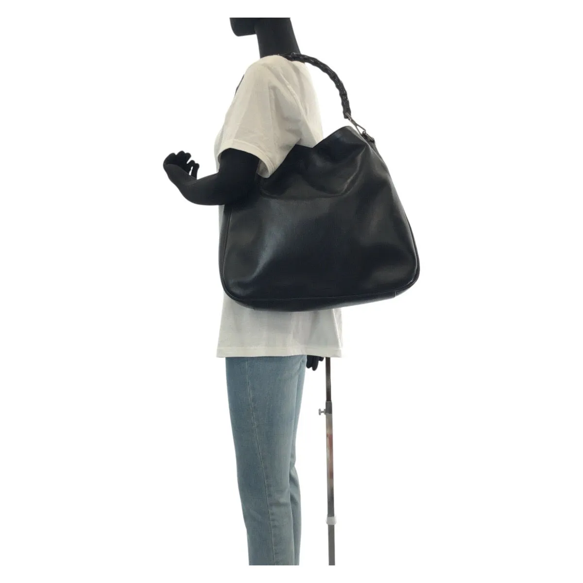 GUCCI Shoulder Bag 001 1577 leather BlackSilverMetal Shoulder Bag 2way Bamboo Women Used