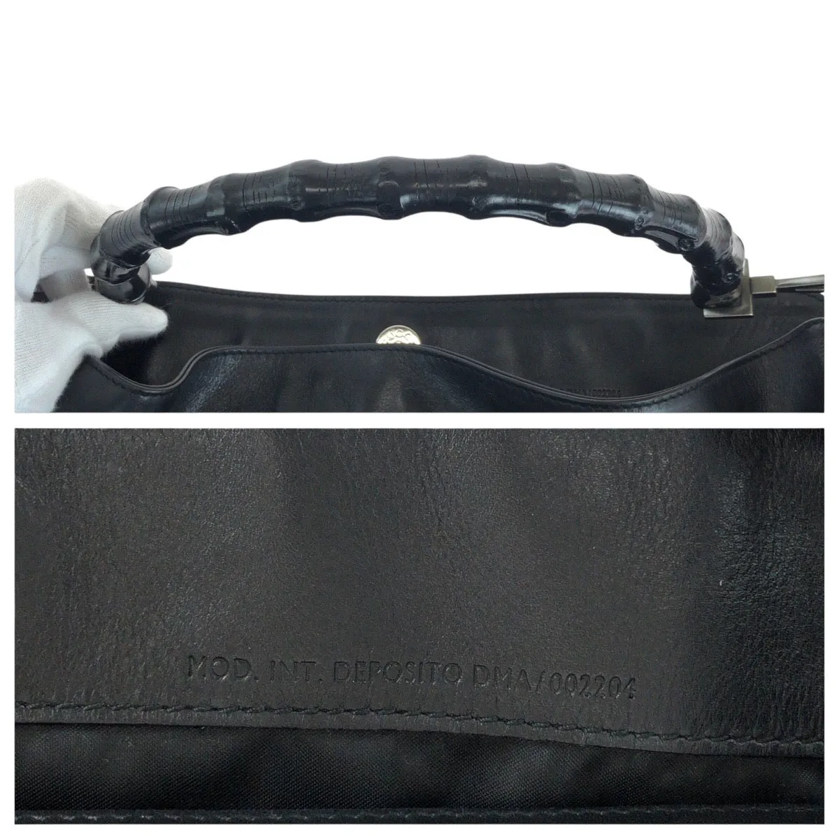 GUCCI Shoulder Bag 001 1577 leather BlackSilverMetal Shoulder Bag 2way Bamboo Women Used