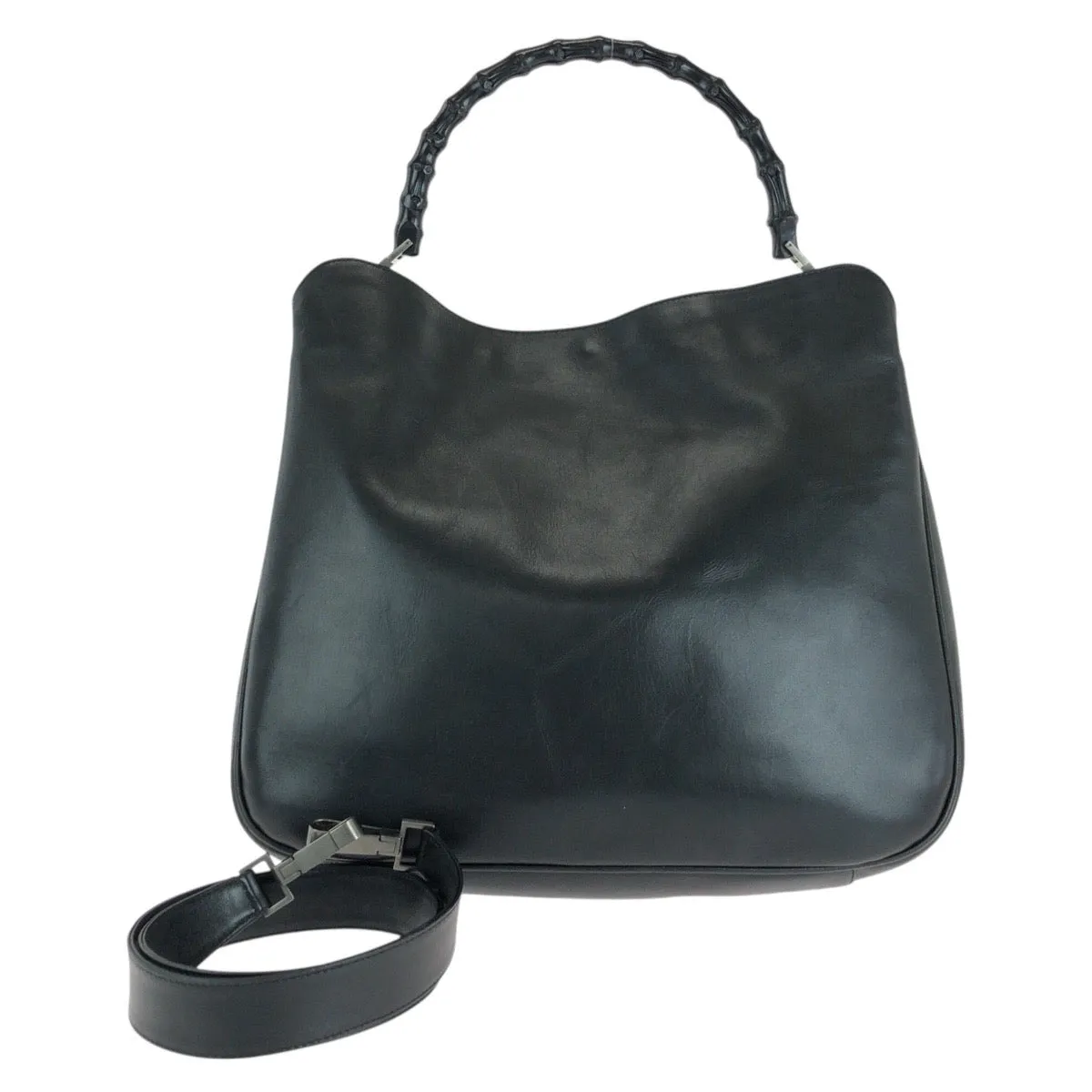 GUCCI Shoulder Bag 001 1577 leather BlackSilverMetal Shoulder Bag 2way Bamboo Women Used