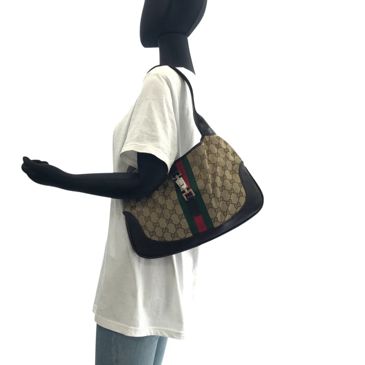 GUCCI Shoulder Bag 001 3306 GG canvas, leather Brown Jackie Shelly Line Women Used