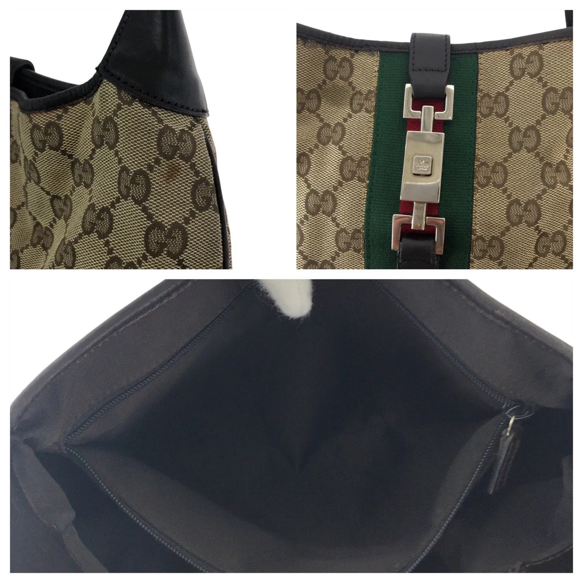 GUCCI Shoulder Bag 001 3306 GG canvas, leather Brown Jackie Shelly Line Women Used