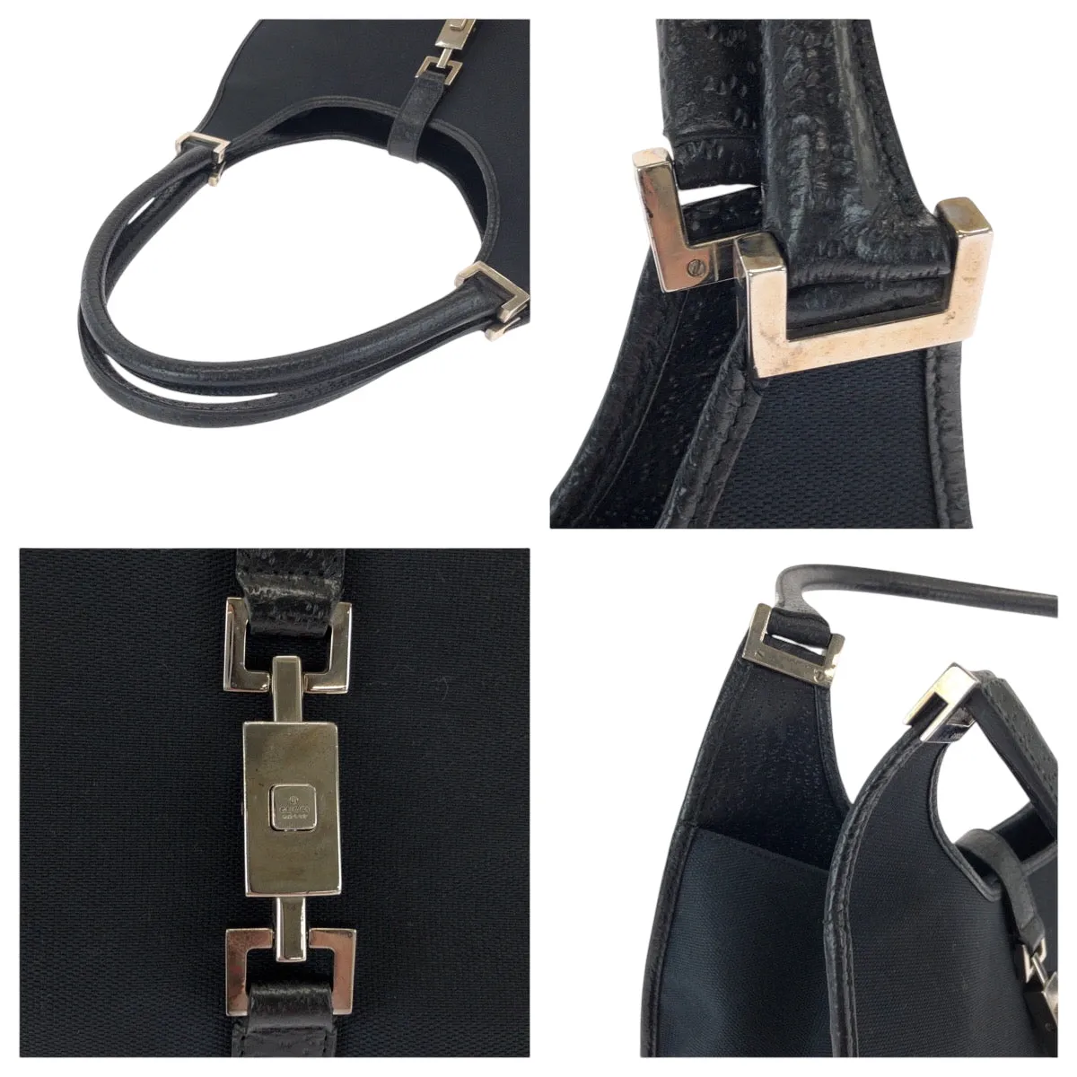 GUCCI Shoulder Bag 002 1067 GG canvas Black SilverMetal Hobo One Shoulder Bag Jackie Women Used
