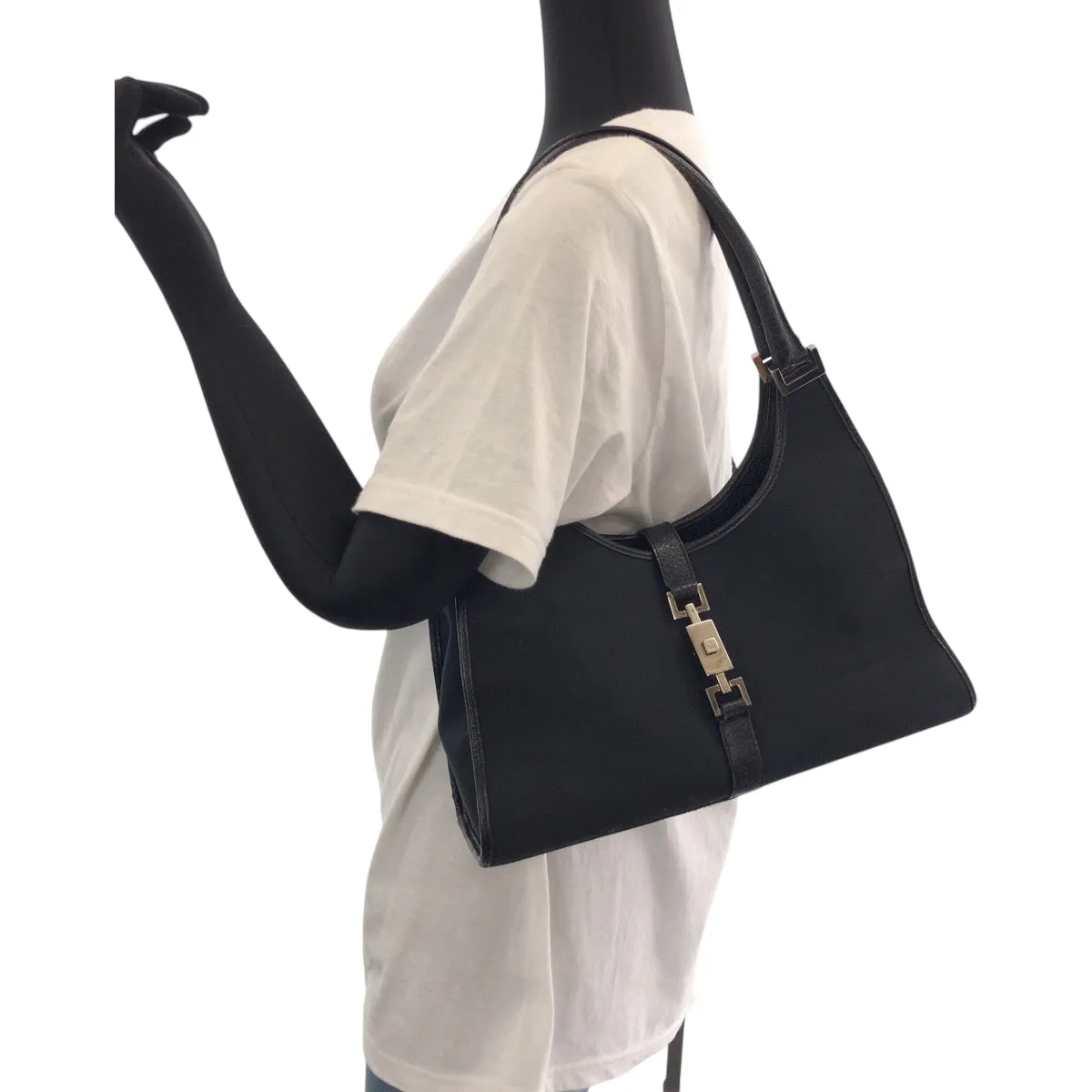 GUCCI Shoulder Bag 002 1067 GG canvas Black SilverMetal Hobo One Shoulder Bag Jackie Women Used