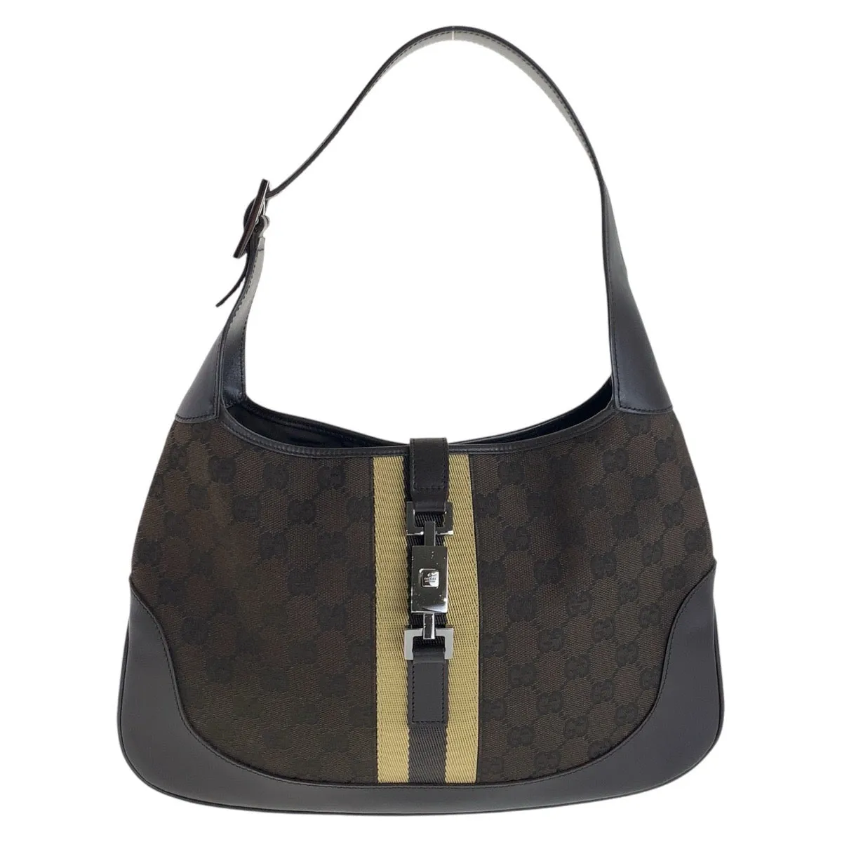 GUCCI Shoulder Bag 00963 GG canvas, leather Brown Silver Metal Shelly Line Jackie Women Used