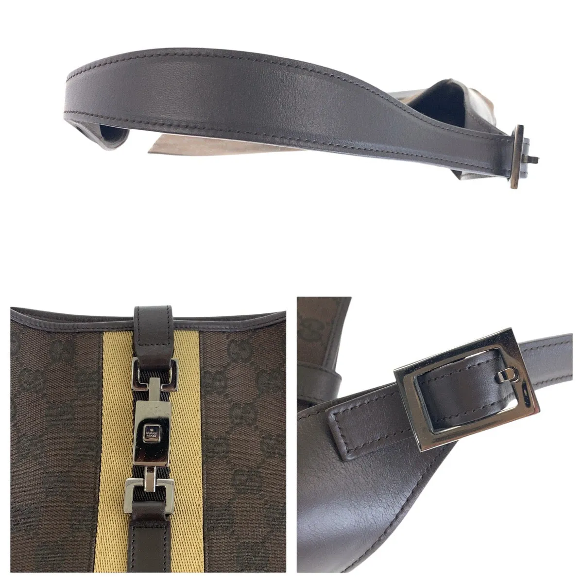 GUCCI Shoulder Bag 00963 GG canvas, leather Brown Silver Metal Shelly Line Jackie Women Used