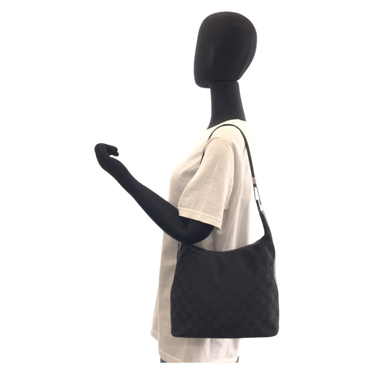 GUCCI Shoulder Bag 01234 GG canvas, leather Black black Women Used