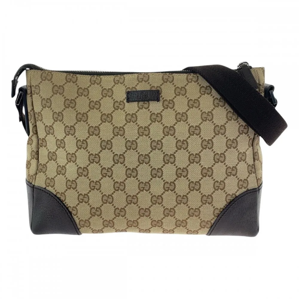 GUCCI Shoulder Bag 114273 GG canvas, leather Beige brown Crossbody Shoulder Bag Women Used