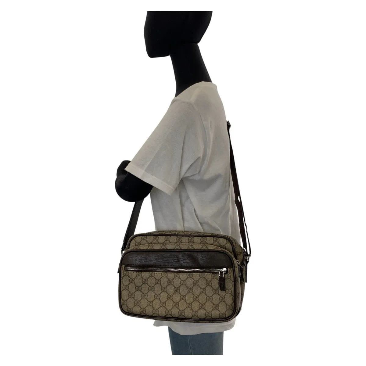 GUCCI Shoulder Bag 114531 GG Supreme canvas, leather Brown Silver Metal Crossbody Shoulder Bag Pochette Women Used