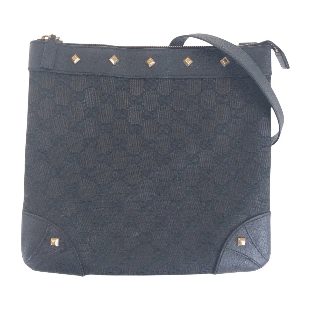 GUCCI Shoulder Bag 120893 GG canvas, leather Black GoldMetal Crossbody Shoulder Bag with studs Women Used